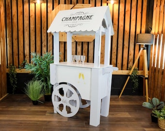 Champagne Candy Cart, Waterproof Tabletop, Glass holder + 6 plastic Glasses Included, Heavy Duty Gloss Cardboard, Perfect For Any Event