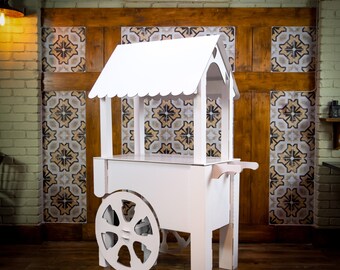 Candy Cart , Large 6ft Cake Stand , Mini Bar , Gloss White Sweet Cart , Heavy Duty Cardboard , Eco Friendly , Sturdy & Reusable