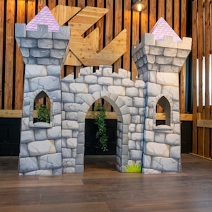 Giant Princess Castle , 5ft Tall Enchanted Playhouse , Gloss white fairytale fort, Folding Cardboard with Accessible Towers , Reusable image 5