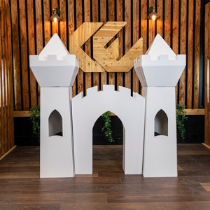 Giant Princess Castle , 5ft Tall Enchanted Playhouse , Gloss white fairytale fort, Folding Cardboard with Accessible Towers , Reusable image 6