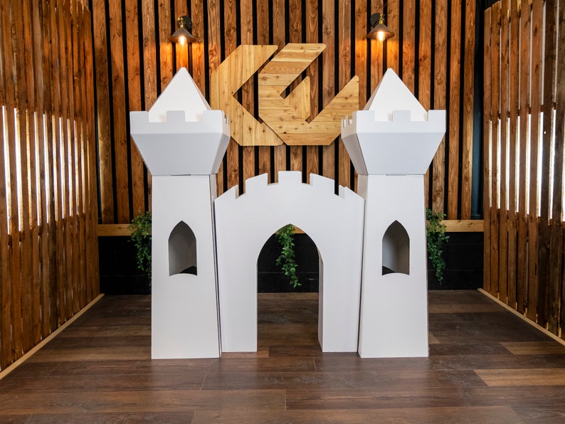 Giant Princess Castle , 5ft Tall Enchanted Playhouse , Gloss white fairytale fort, Folding Cardboard with Accessible Towers , Reusable image 6