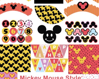 Mickey Mouse Birthday SVG, Mickey Mouse Party Decorations,  Cupcake Toppers, Mickey Mouse Party Table, Age Cake Topper