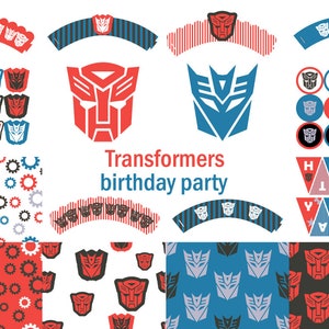 Transformers Birthday Decorations, Transformers cupcake toppers, Transformers Party, Transformers Digital Illustration.