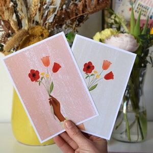 Cartes Illustration Bouquet Vert ou Rose | A6 A5 et A4