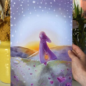 Carte Illustration Dawn, soleil au milieu des étoiles | A6 A5 et A4