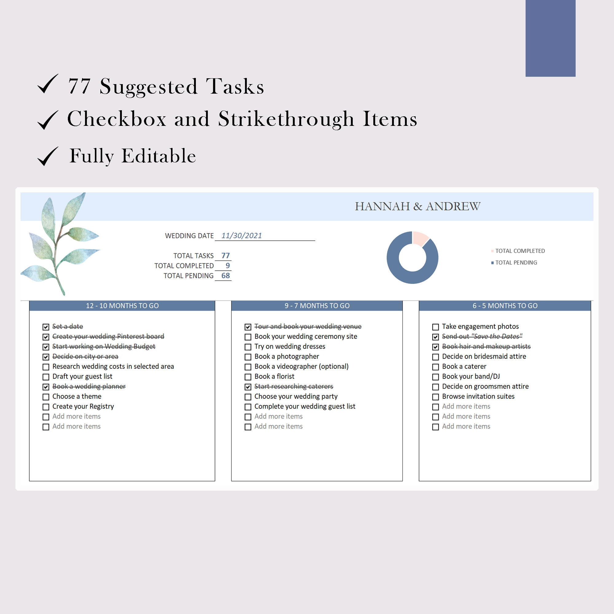 Wedding Checklist Spreadsheet Editable Excel Checklist - Etsy