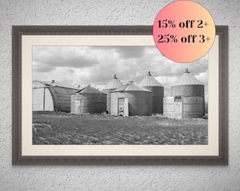 Montana Grain Bin Photography Print – Rustic Farmhouse Wall Art – Prairie Landscape Decor