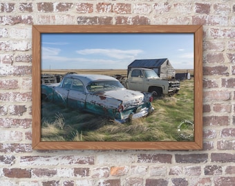 Unframed Photo Print - Montana Rustic, Vintage Car and Barn Scene Photo Print