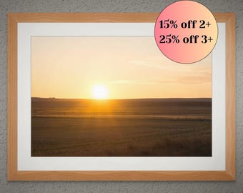 Golden Hour Photo Print: Montana Prairie Sunset - Rustic Farm Landscape, Archival Matte Paper, Home Decor