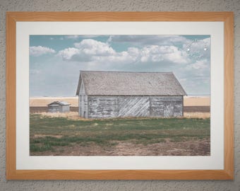 Fieldside Quiet - Weathered Barn on the Prairie - Unframed Print
