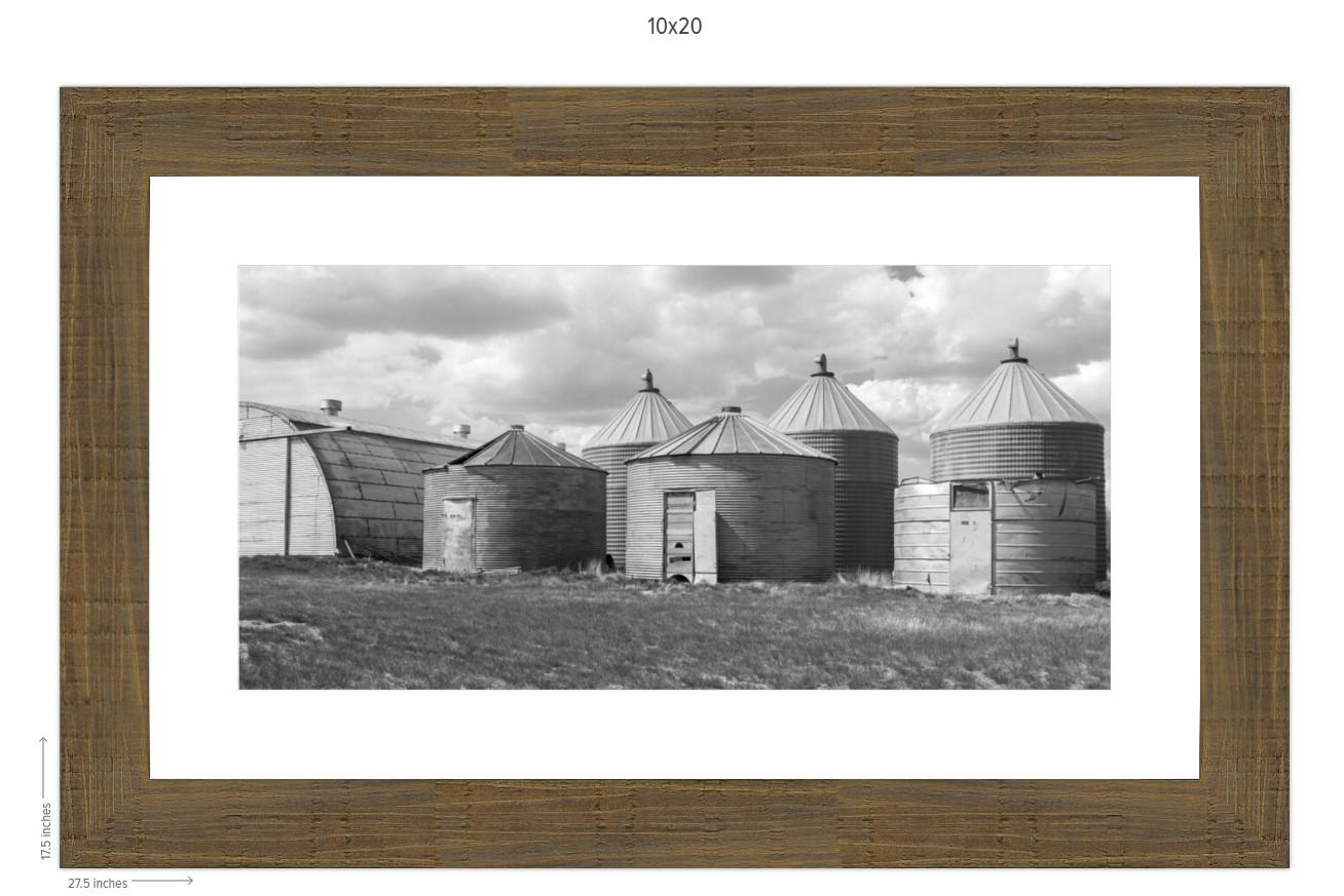 Framed Print 10x20 - Steel Sentinels - Rustic Farm Photography Print of Montana Grain Bins