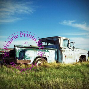 Rustic Vintage Truck Wall Art – Prairie Farm Landscape Print for Country & Western Decor - Rust in the Grass - Vintage Prairie Truck Print