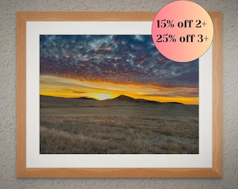 Prairie Sky Sunset - Dramatic Sunset Over the Hills - Rustic Photography Print - Unframed Print