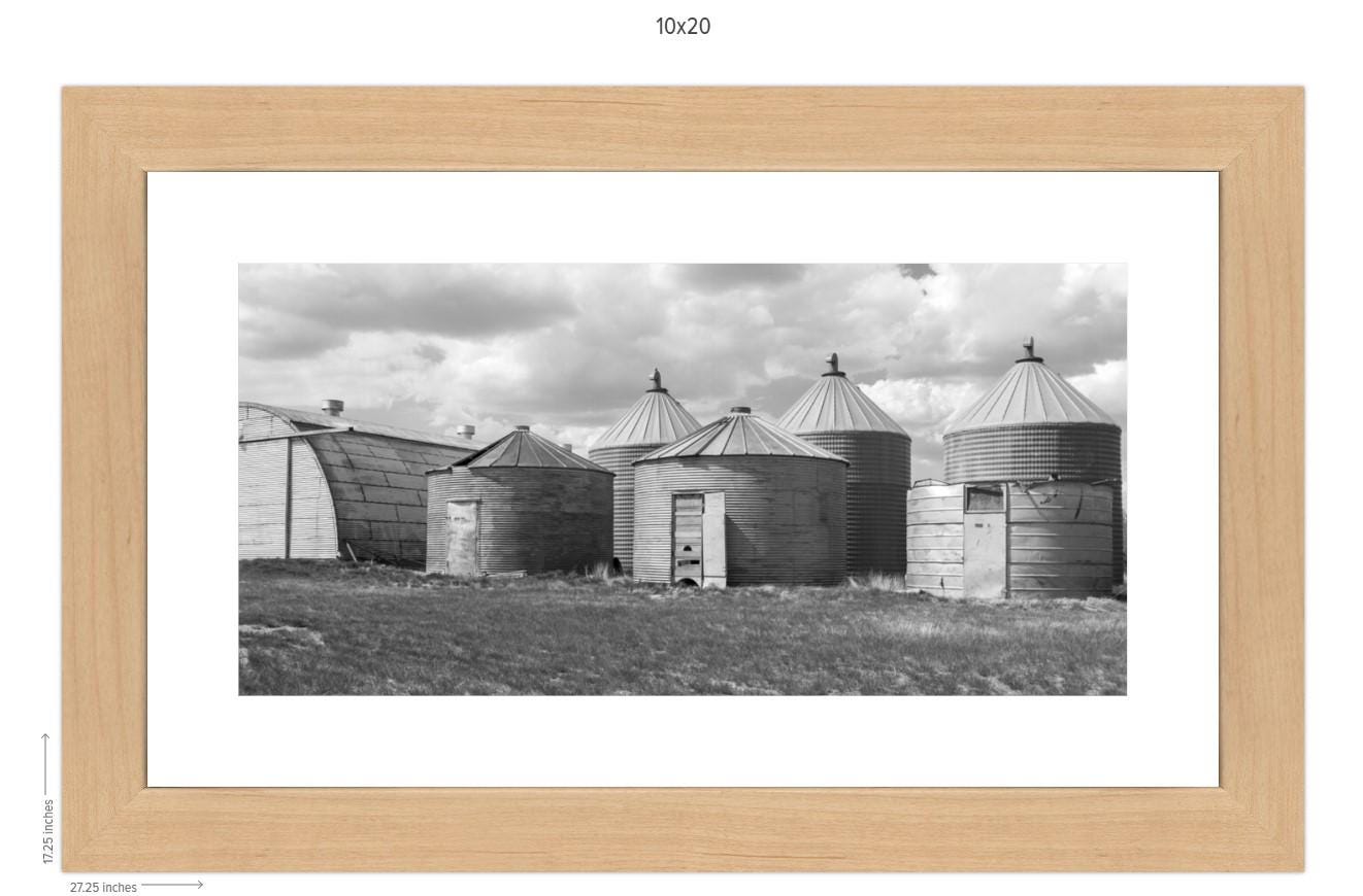 Framed Print 10x20 - Steel Sentinels - Rustic Farm Photography Print of Montana Grain Bins - Thumbnail 4
