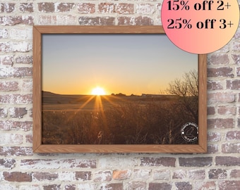 Unframed Photo Print - Vibrant Prairie Sunset Over Old Farmyard