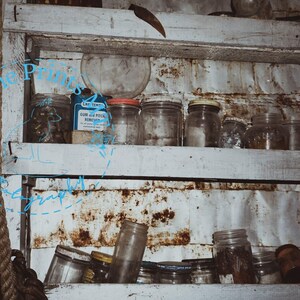 Vintage Jars, Bottles, and Cans, Rustic Wall Art Print, Farmhouse Decor
