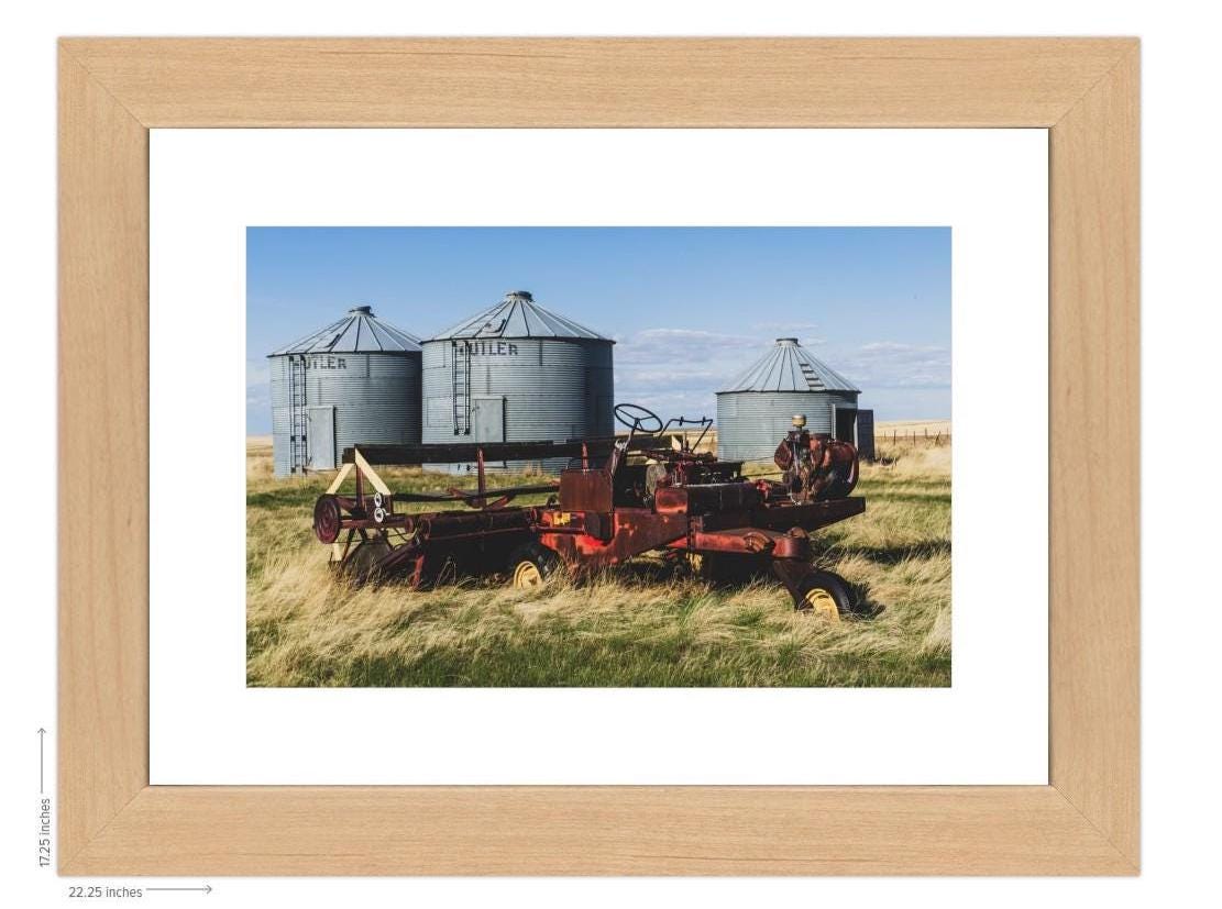 Framed Red Swather & Butler Bins Print – 10x15 Rural Montana Wall Art for Farmhouse, Rustic Entryway, Barn, or Country Home Decor - montana - Thumbnail 2