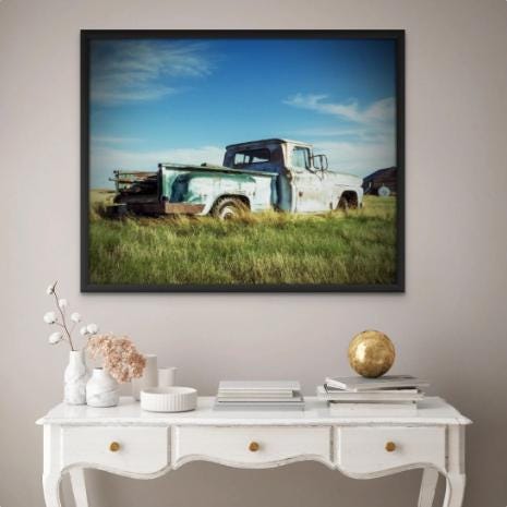 Rustic Vintage Truck Wall Art – Prairie Farm Landscape Print for Country & Western Decor - Rust in the Grass - Vintage Prairie Truck Print - Thumbnail 5