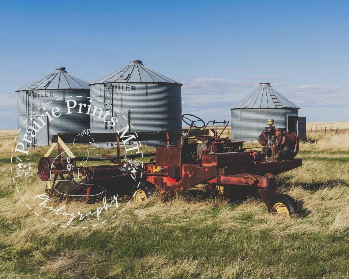 Framed Red Swather & Butler Bins Print – 10x15 Rural Montana Wall Art for Farmhouse, Rustic Entryway, Barn, or Country Home Decor - montana - Thumbnail 3