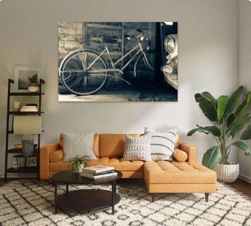 Garage Stories Vintage Wall Art – Rustic Bicycle and Classic Car Print for Farmhouse, Workshop, Barn, or Industrial Home Decor - Bicycle Art - Thumbnail 7