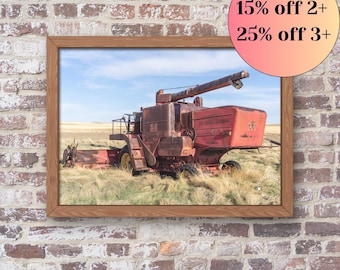 Unframed Photo Print - Massey Ferguson Combine Vintage Farm Machinery Rustic Decor - Free Shipping