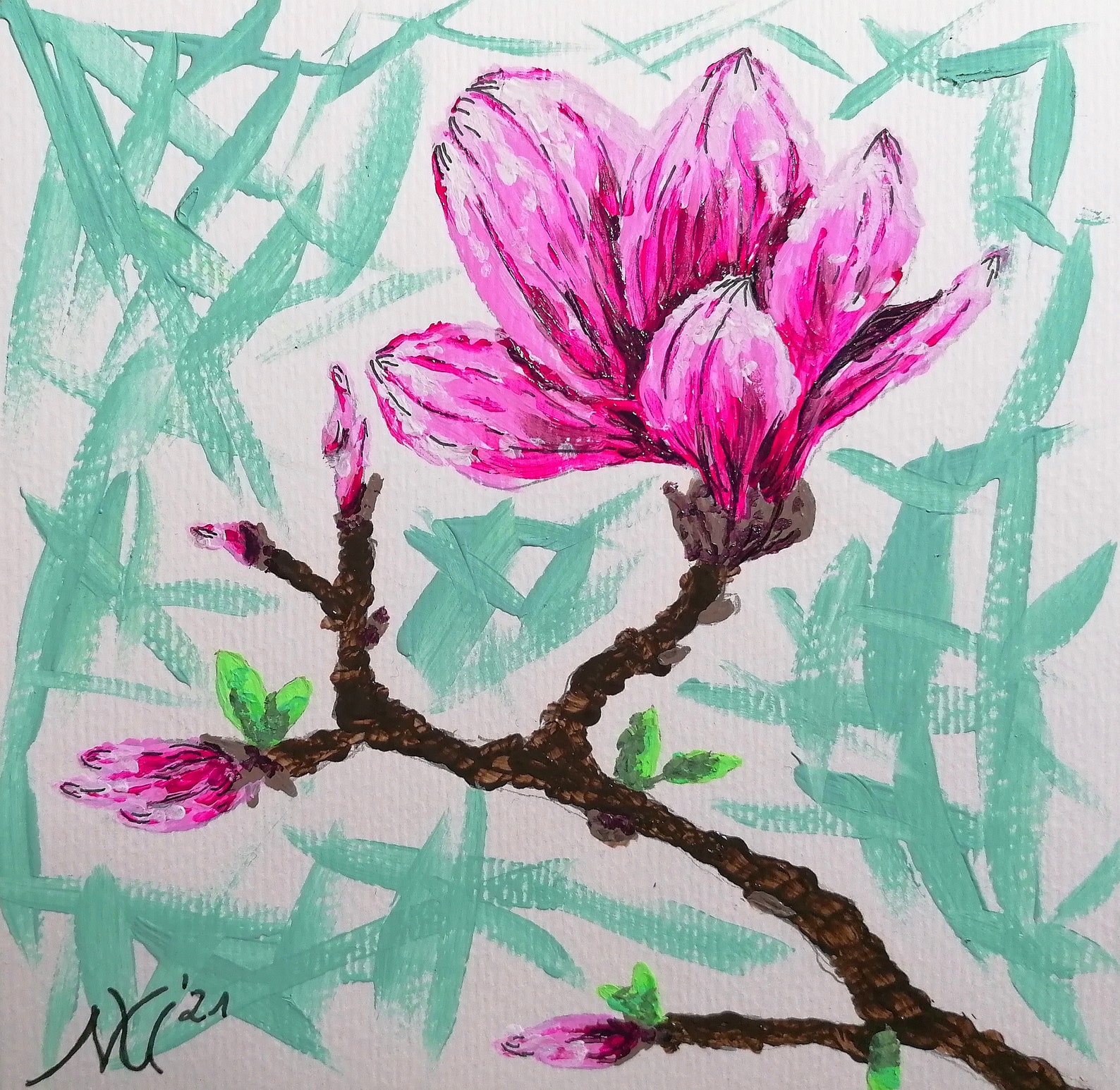 Magnolia acrylic painting Etsy