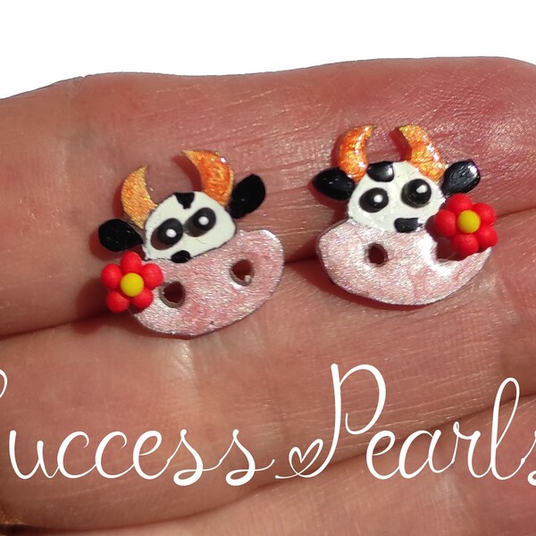 Boucles d'oreilles de vache ,  fille, clous de vache pour les enfants, boucles d'oreilles de vache  cadeau pour les filles ( 46 )