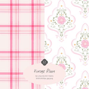 Vintage Bloom is a seamless pattern collection featuring 12 high-resolution pastel digital papers inspired by the grandmillennial, coquette, preppy and cottagecore aesthetics. Perfect for digital scrapbooking, planner stickers, sublimation, stationery design, and handmade crafts.