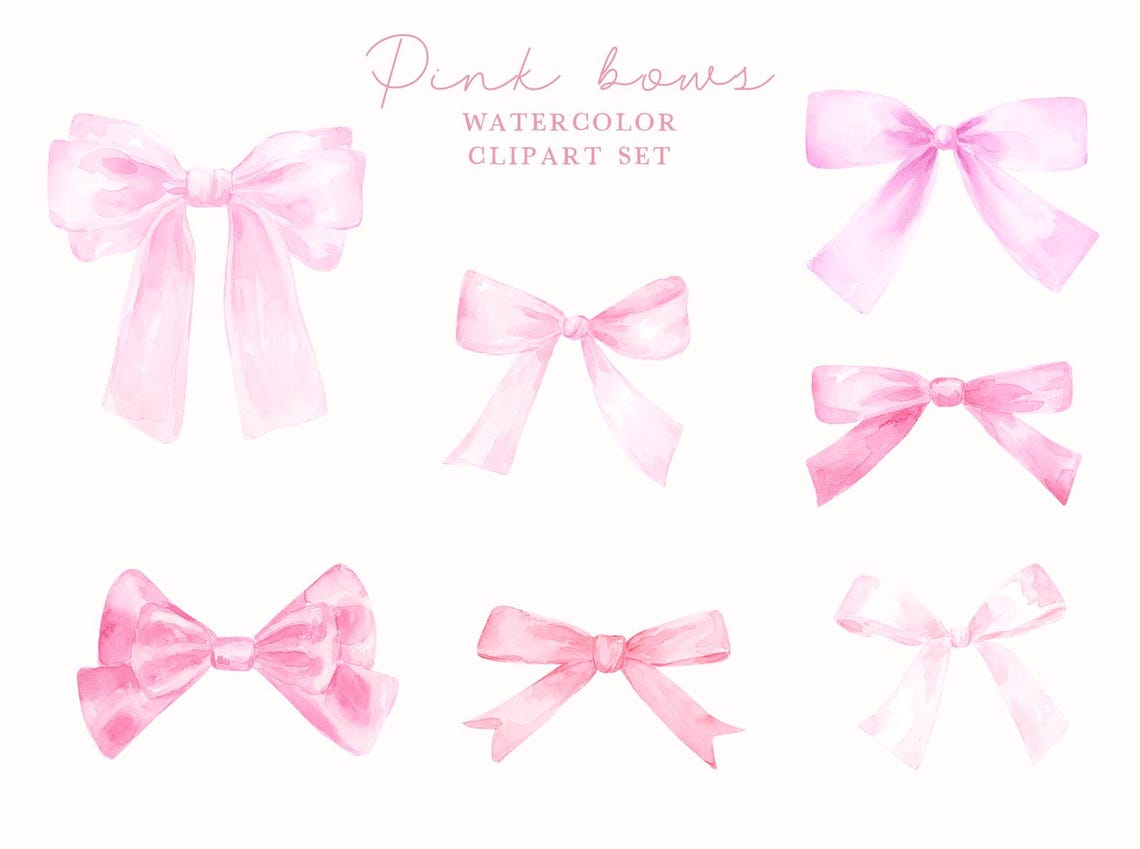 Pink Bows Watercolor Clipart | Coquette Ribbon PNG | Preppy Girly Bow ...