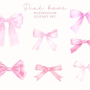 Pink Bows Watercolor Clipart | Coquette Ribbon PNG | Preppy Girly Bow ...