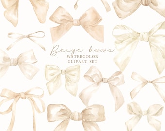 Aquarelle Clipart noeuds beige | Ensemble d'art clip art élégant ruban crème | Clipart shabby chic peint à la main PNG doux et neutre