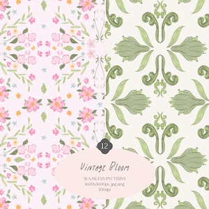 Vintage Bloom is a seamless pattern collection featuring 12 high-resolution pastel digital papers inspired by the grandmillennial, coquette, preppy and cottagecore aesthetics. Perfect for digital scrapbooking, planner stickers, sublimation, stationery design, and handmade crafts.