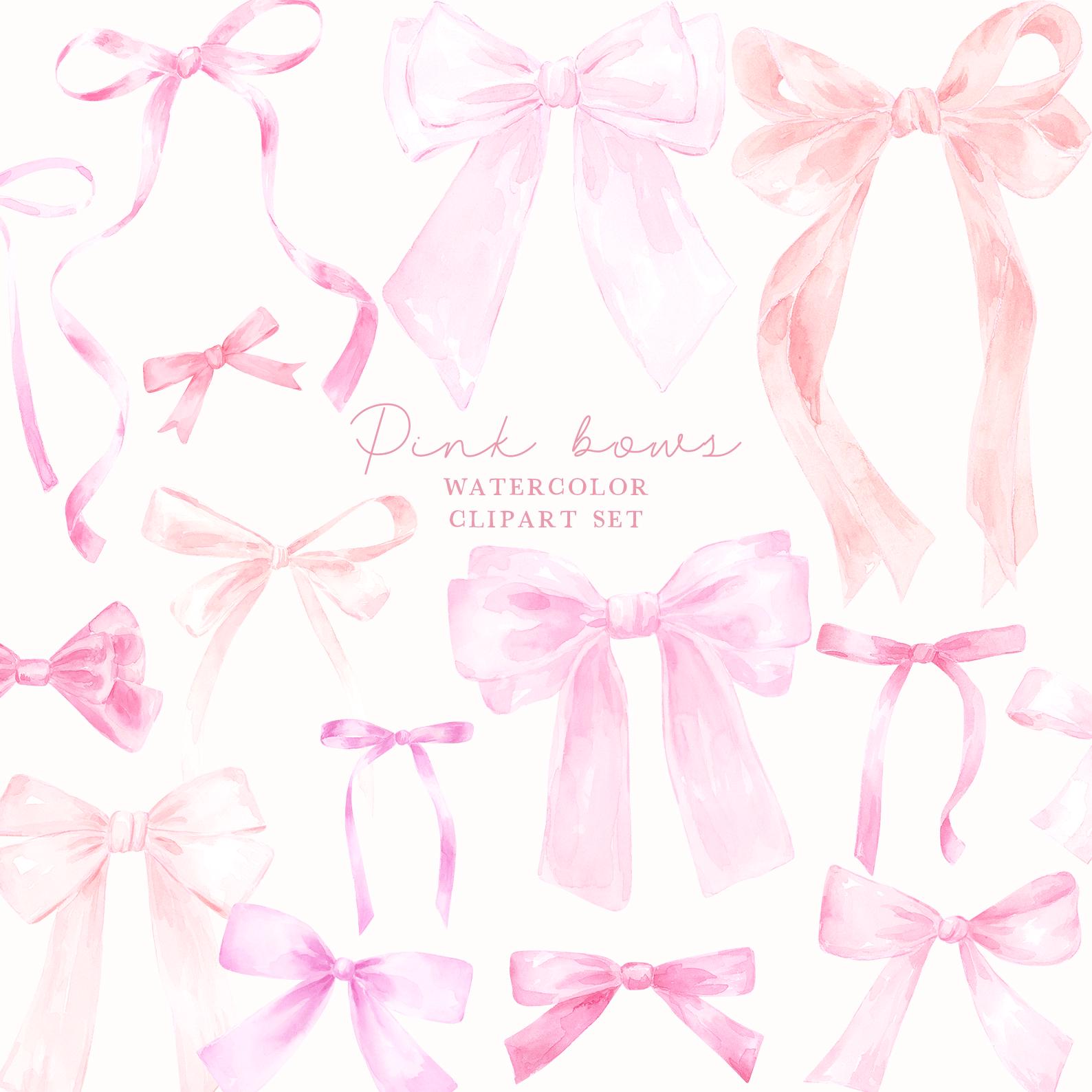 Pink Bows Watercolor Clipart | Coquette Ribbon PNG | Preppy Girly Bow ...
