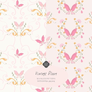 Vintage Bloom is a seamless pattern collection featuring 12 high-resolution pastel digital papers inspired by the grandmillennial, coquette, preppy and cottagecore aesthetics. Perfect for digital scrapbooking, planner stickers, sublimation, stationery design, and handmade crafts.