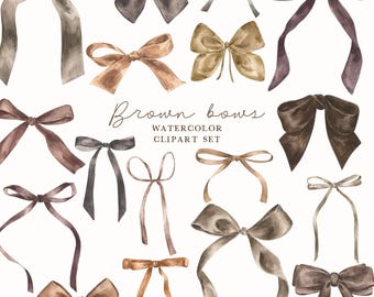 Ruban marron Clipart, aquarelle noeud PNG, Boho neutre Clip Art, noeud peint à la main, téléchargement numérique des cliparts élégant rustique