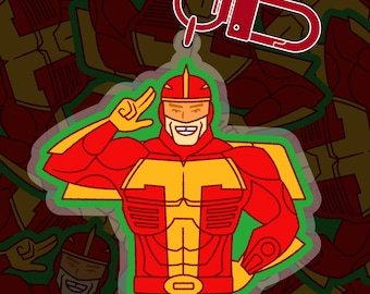 Keychain or Sticker - Turbo Man - Jingle All The Way -  Schwarzenegger - Retro Inspired - 90’s Christmas VHS Classic