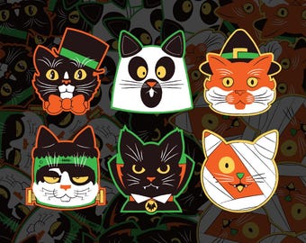 Stickers - Halloween Cats Retro Inspired Vintage Spooky Vibes