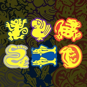Stickers - Legends of the Hidden Temple Teams -Green Monkeys -Orange Iguanas -Silver Snakes -Blue Barracuda -Red Jaguars -Purple Parrots