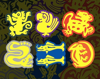 Stickers - Legends of the Hidden Temple Teams -Green Monkeys -Orange Iguanas -Silver Snakes -Blue Barracuda -Red Jaguars -Purple Parrots