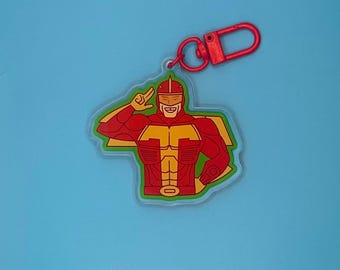 Keychain or Sticker - Turbo Man - Jingle All The Way -  Schwarzenegger - Retro Inspired - 90’s Christmas VHS Classic