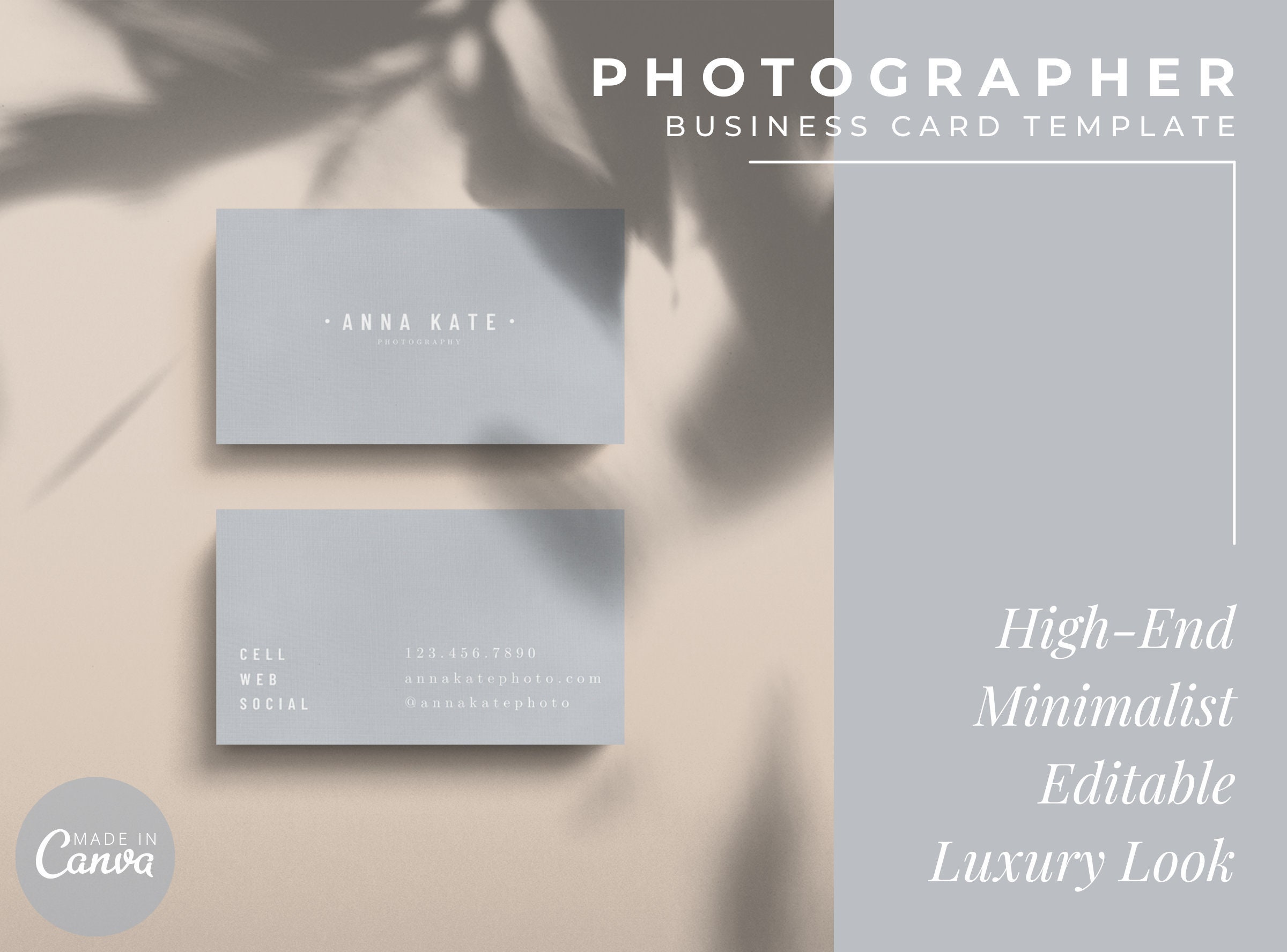 Photography Business Card Template CANVA Template Neutral Etsy UK