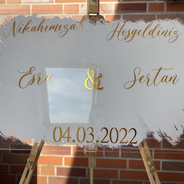 Sticker für Willkommensschild Empfangstafel personalisiert | Hochzeit Söz Nisan Wedding Verlobung Eingangstafel mit weißem Hintergrund