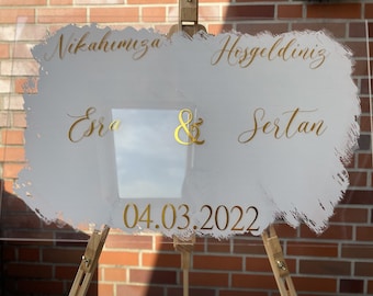 Sticker für Willkommensschild Empfangstafel personalisiert | Hochzeit Söz Nisan Wedding Verlobung Eingangstafel mit weißem Hintergrund