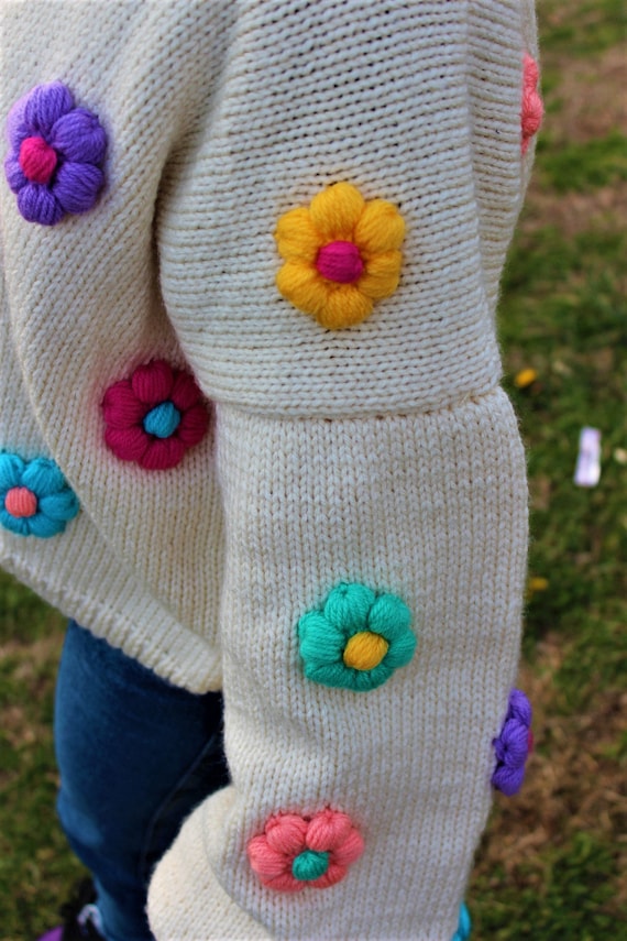 Flower Knit Cardigan, Oversized Picnic Cardigan, Plus Size