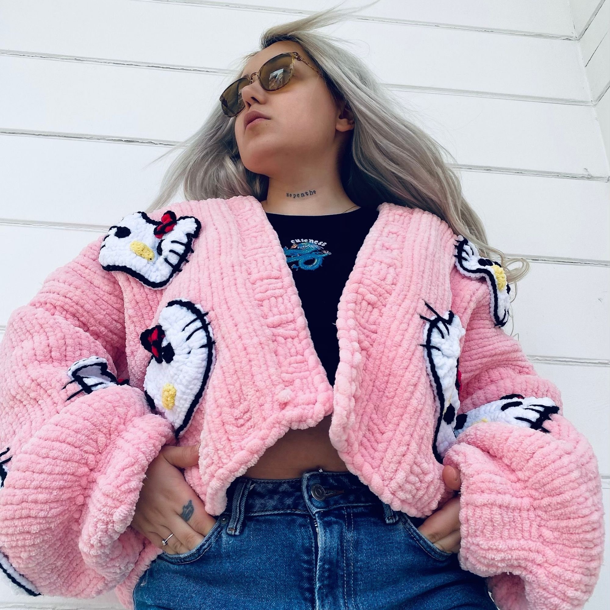 Hello Kitty Cardigan, Crochet Pink Cardigan, Y2k Pink Clothing