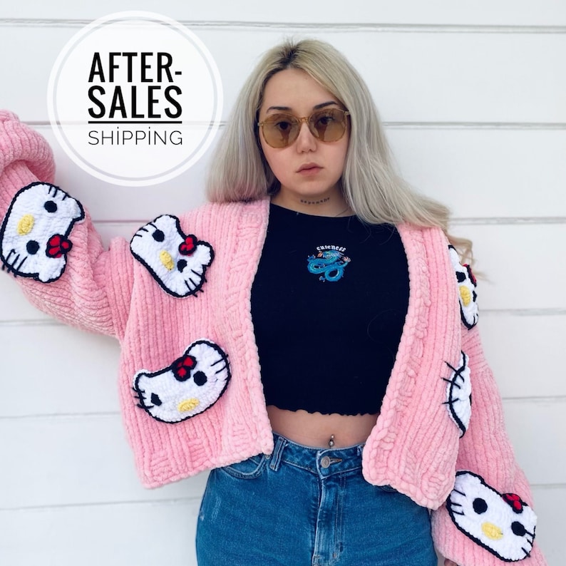 Hello Kitty Cardigan, Crochet Pink Cardigan, Y2k Pink Clothing