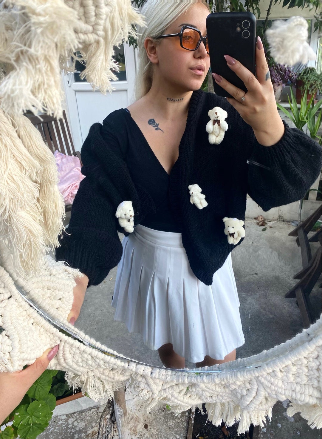 3D Bear Cardigan, Teddy Bear Sweater, Crop Cardigan, Black