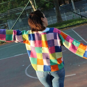 Crochet Knit Cardigan Sewing Pattern Cropped Colorful For Women Oversize Rainbow Long Sleeves Clothing image 3