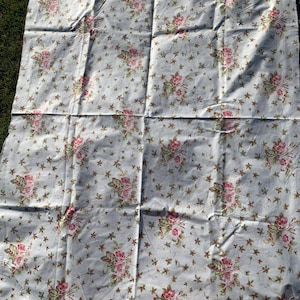 Vintage Cotton Floral Fabric Remnant  White and Pink  39 inches length  x 48 wide Unused