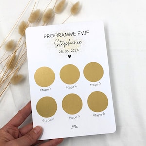 Planning EVJF sous forme de carte à gratter, programme EVJF personnalisable, future mariée, enterrement vie de jeune fille, accessoire evjf